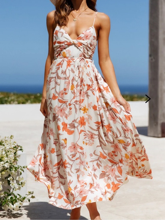 Hello Molly Dresses & Skirts - Hello Molly Ivory Maxi Dress with Orange Floral Print